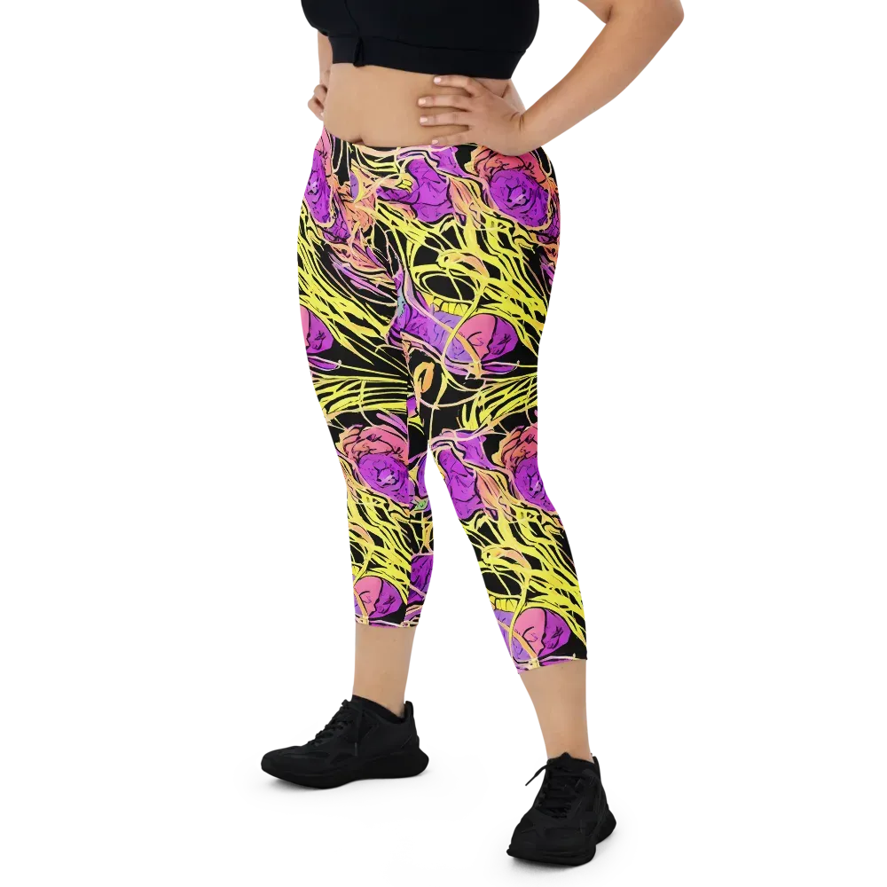 Midnight Tropics on Capri Leggings — Front