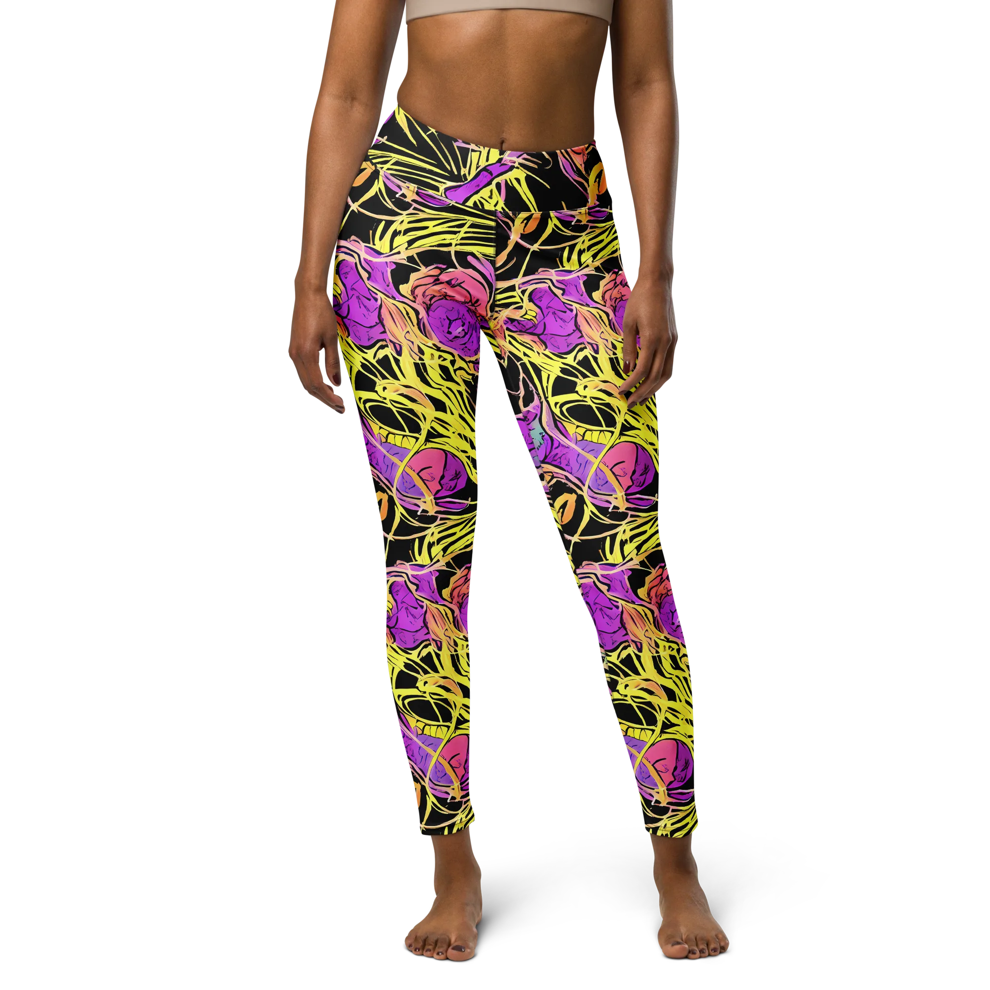 Midnight Tropics on Yoga Leggings — Front