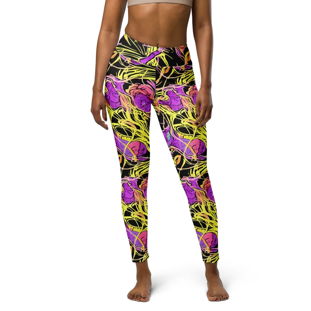 Midnight Tropics on Yoga Leggings — Front