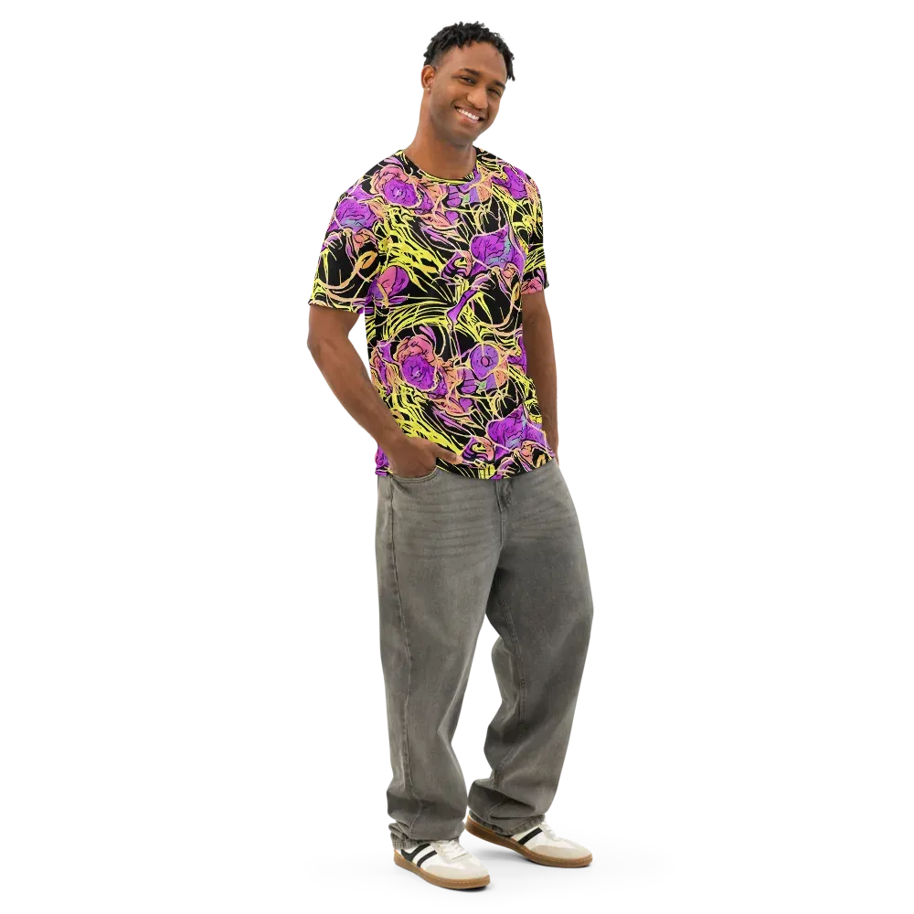 Midnight Tropics on Men's Cotton Crew Neck T-Shirt — Right Front