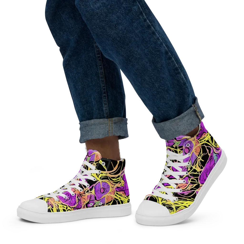 Midnight Tropics on Men's High Top Canvas Shoes — Left