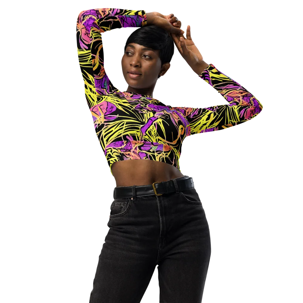 Midnight Tropics on Long Sleeve Crop Top — Front