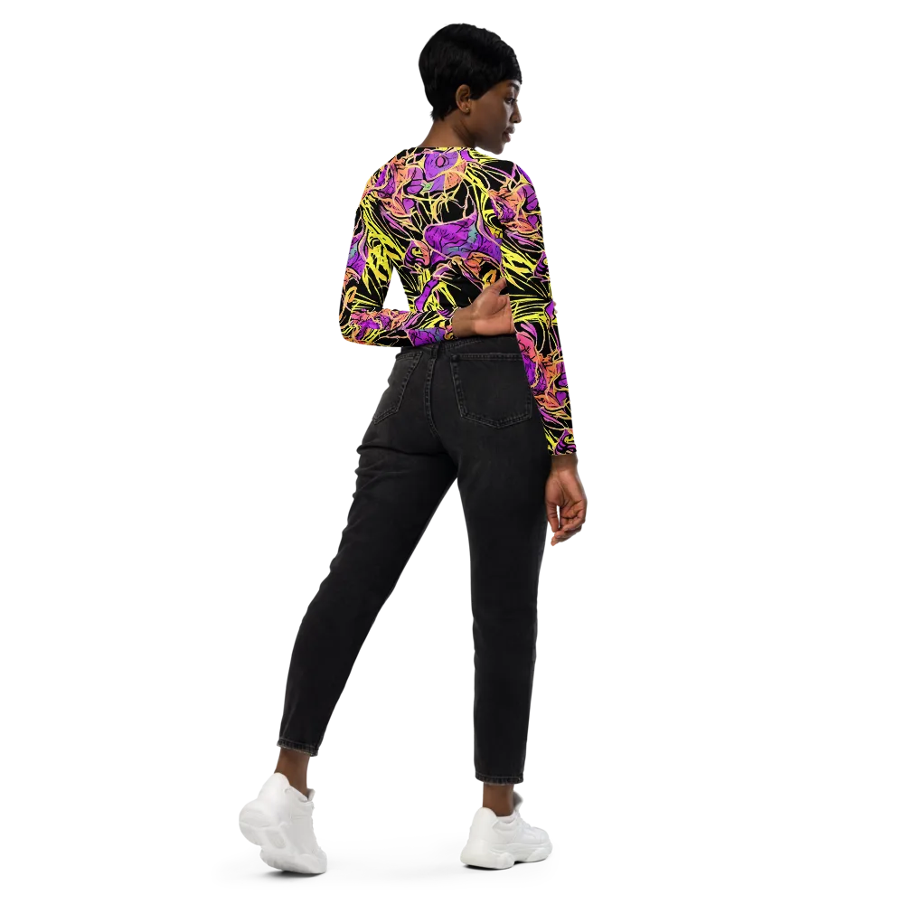 Midnight Tropics on Long Sleeve Crop Top — Right Back