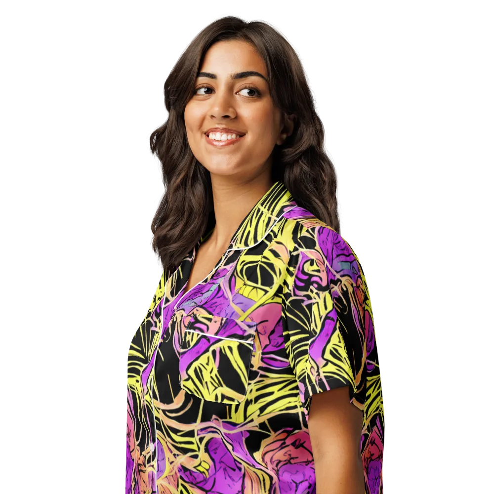 Midnight Tropics on Women's Short Sleeve Pajama Top — Left Front