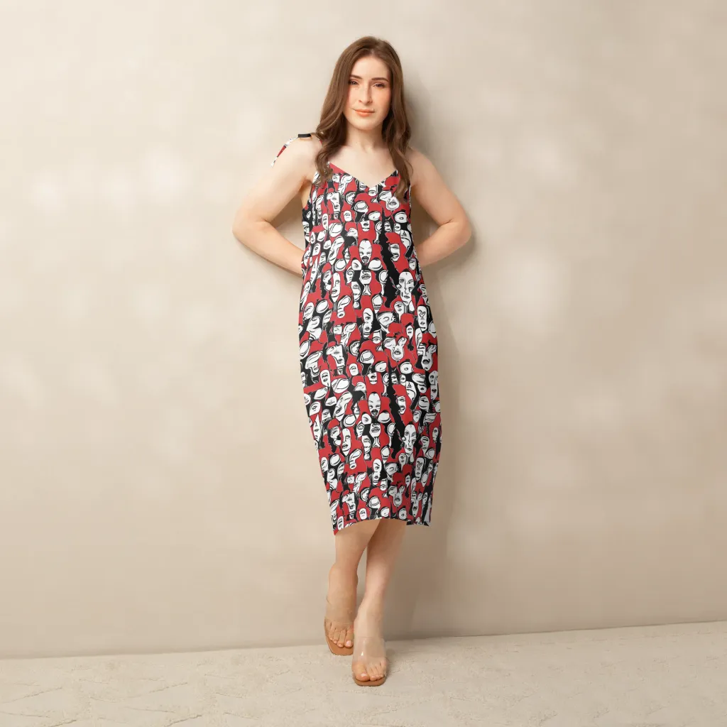Crimson Chorus on Slip Dress — Front