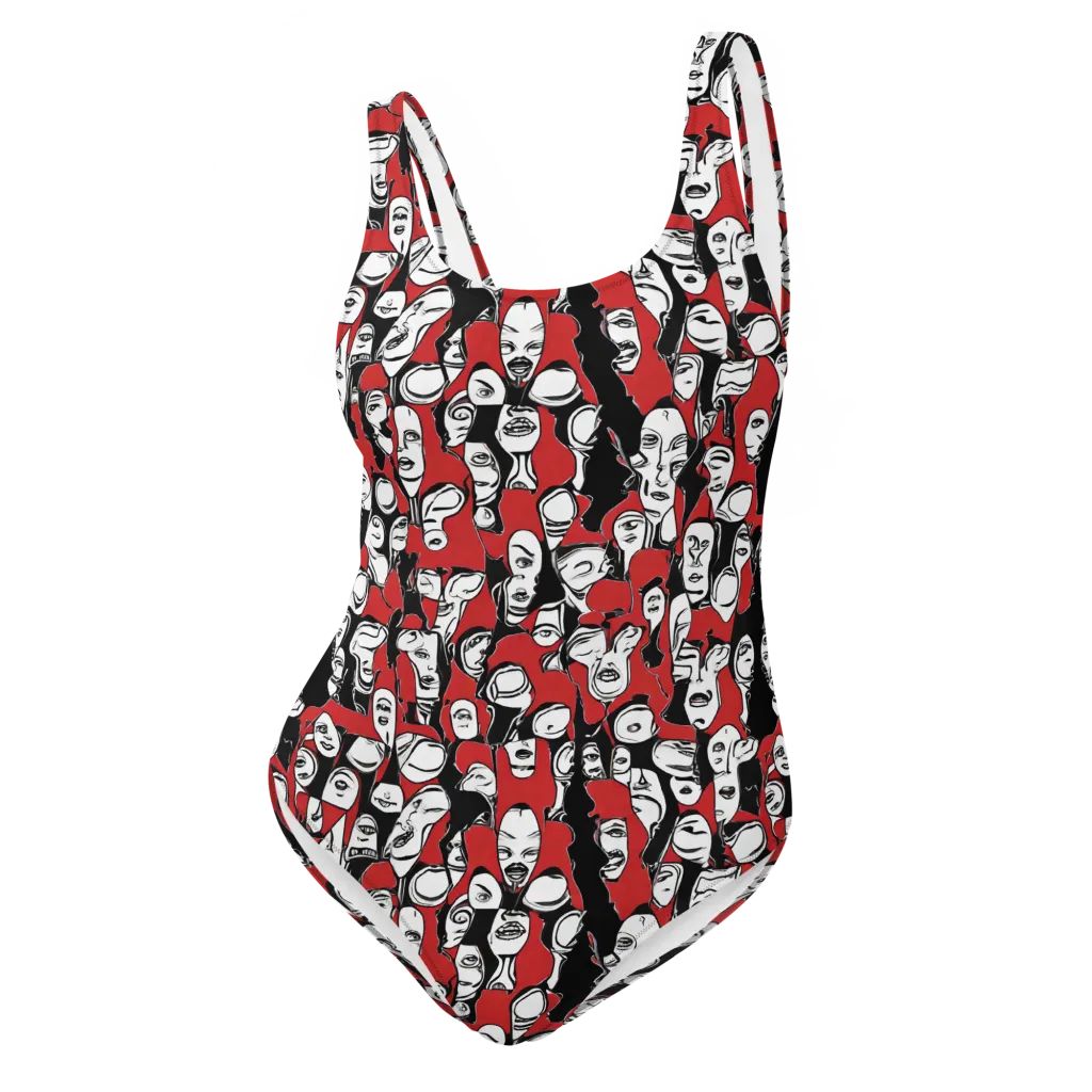 Crimson Chorus on One-Piece Swimsuit — Front
