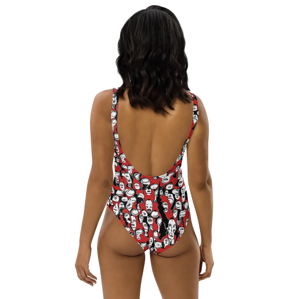 Crimson Chorus on One-Piece Swimsuit — Back