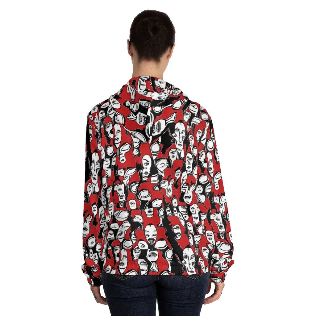 Crimson Chorus on Women's Full-Zip Hoodie — Back On Person