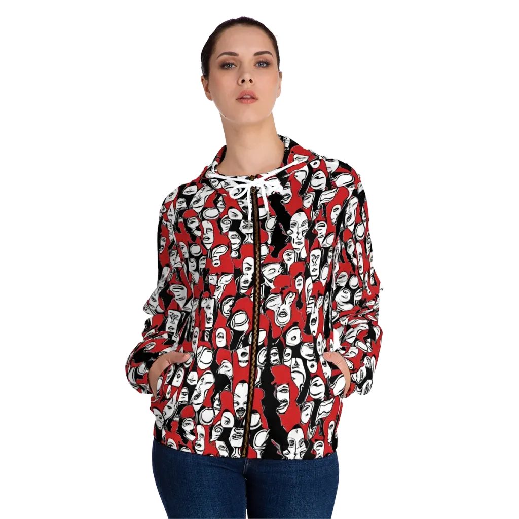 Crimson Chorus on Women's Full-Zip Hoodie — Front On Person