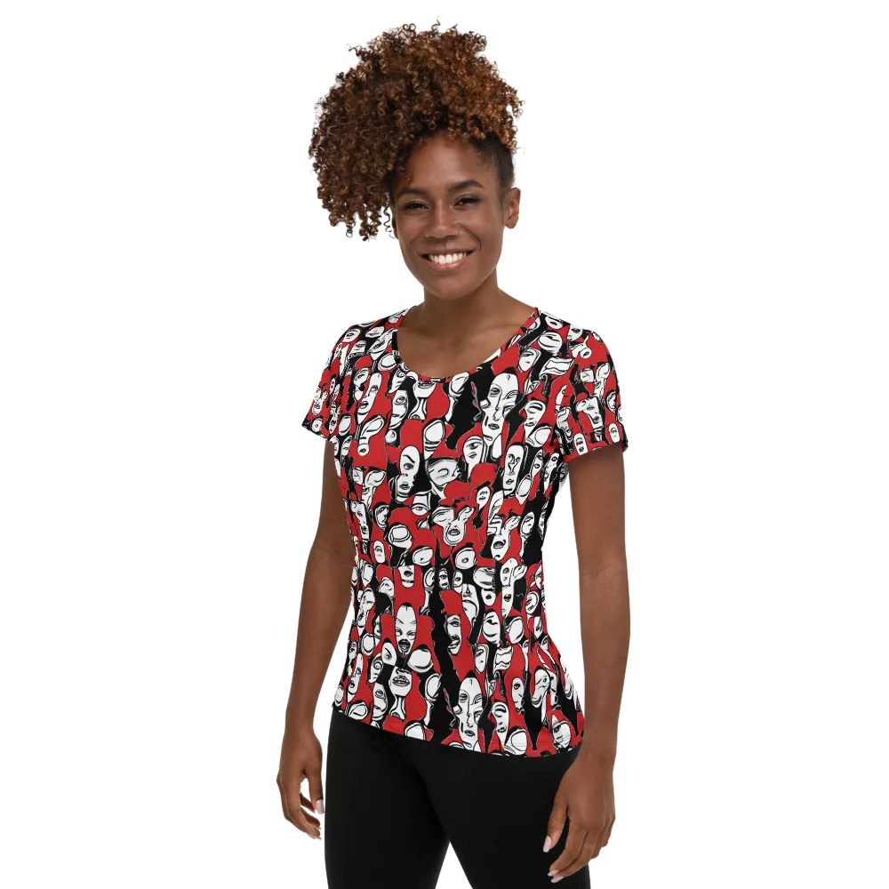 Crimson Chorus on Women's Athletic T-Shirt — Left