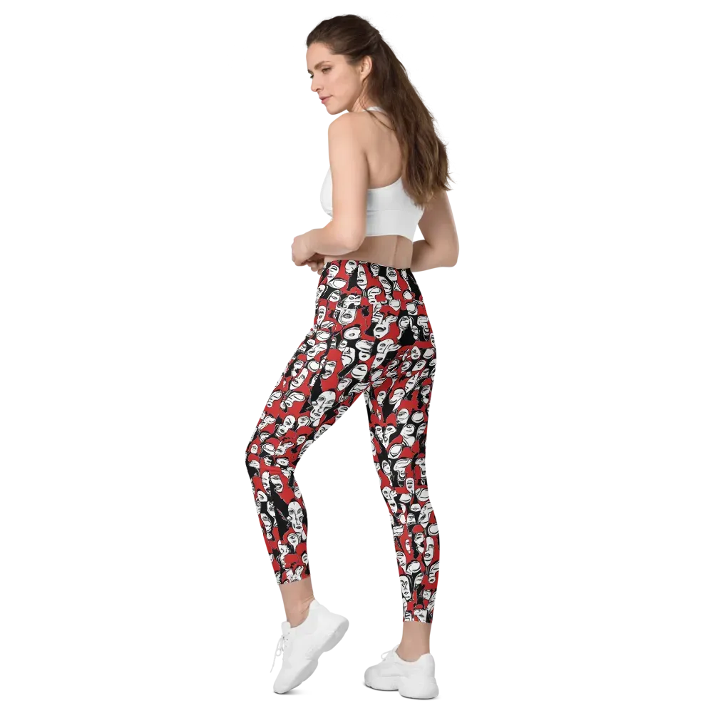 Crimson Chorus on Leggings with Pockets — Left Back
