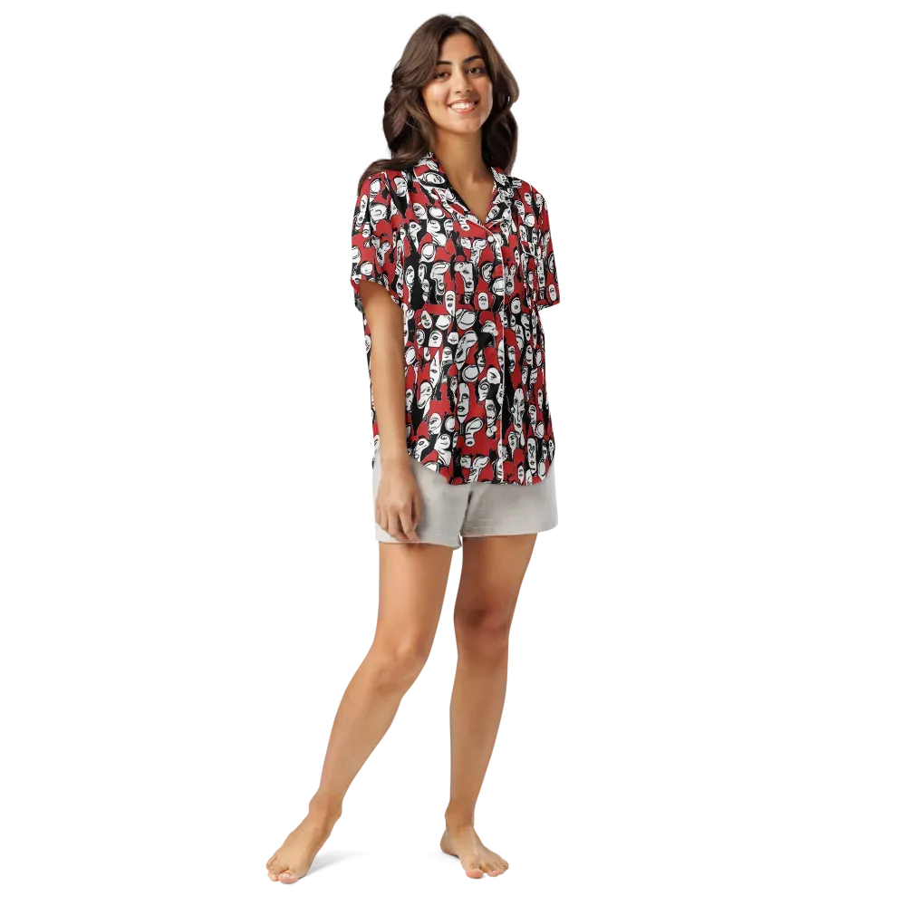 Crimson Chorus on Women's Short Sleeve Pajama Top — Front