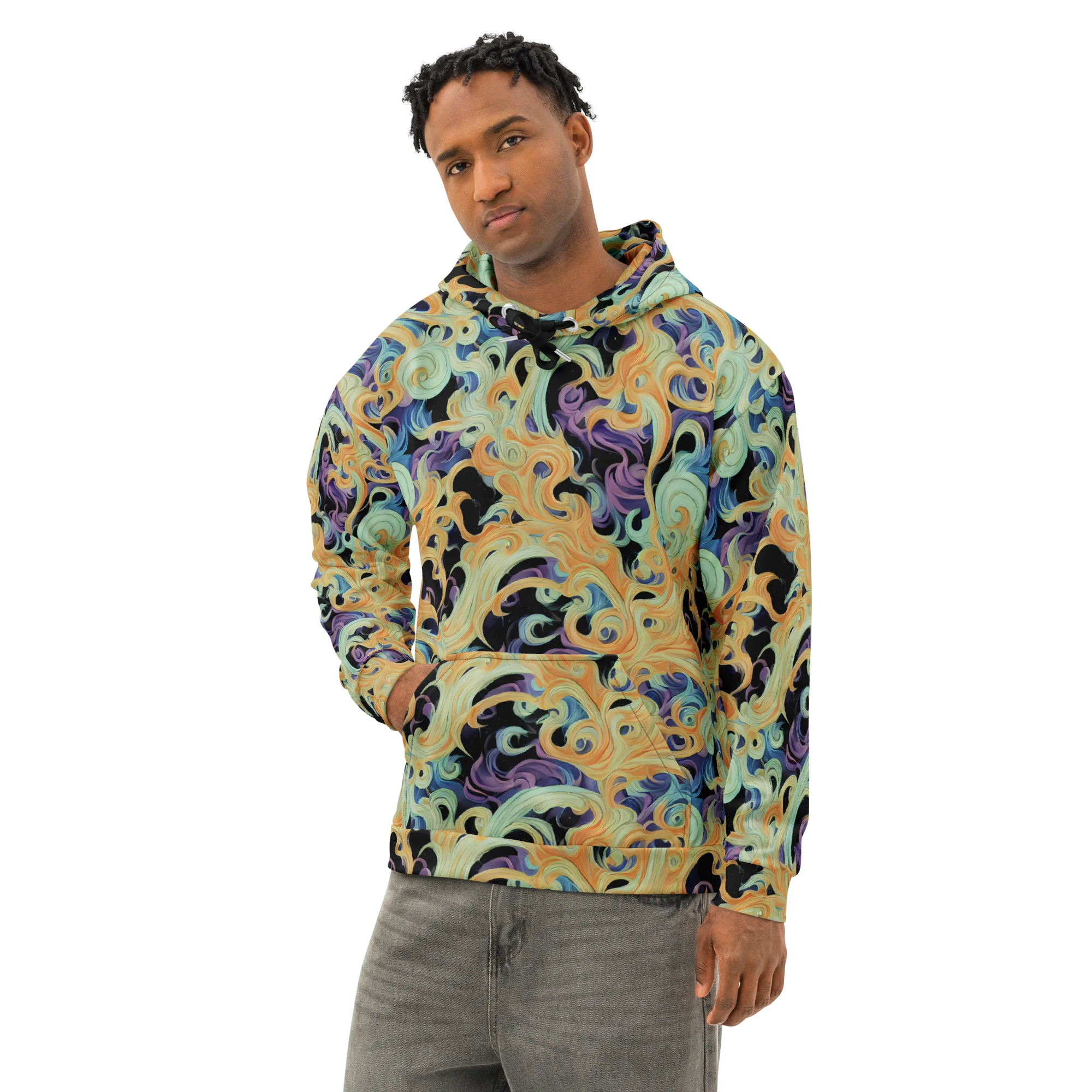 Velvet Vortex on Cotton Hoodie — Left Front