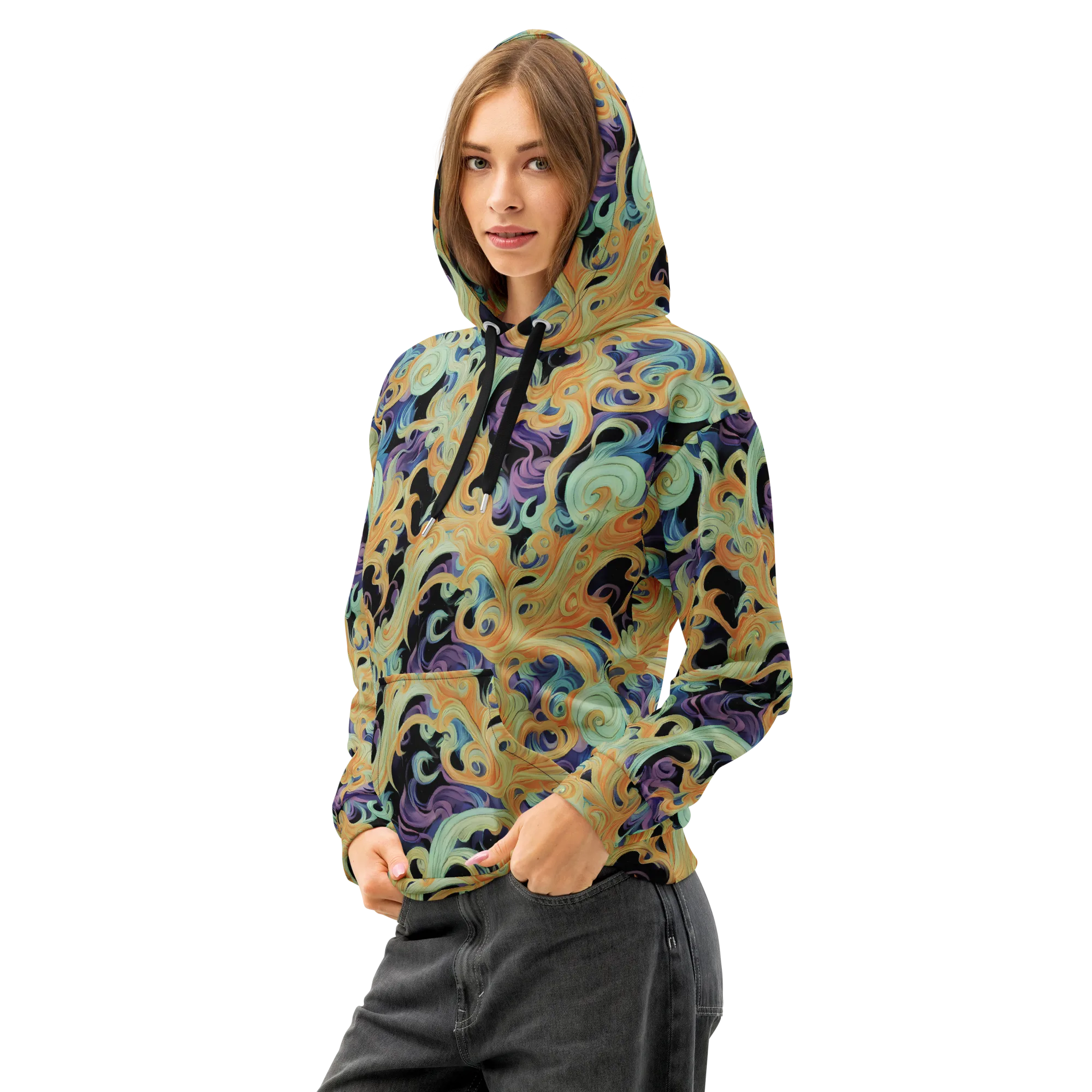 Velvet Vortex on Cotton Hoodie — Left Front