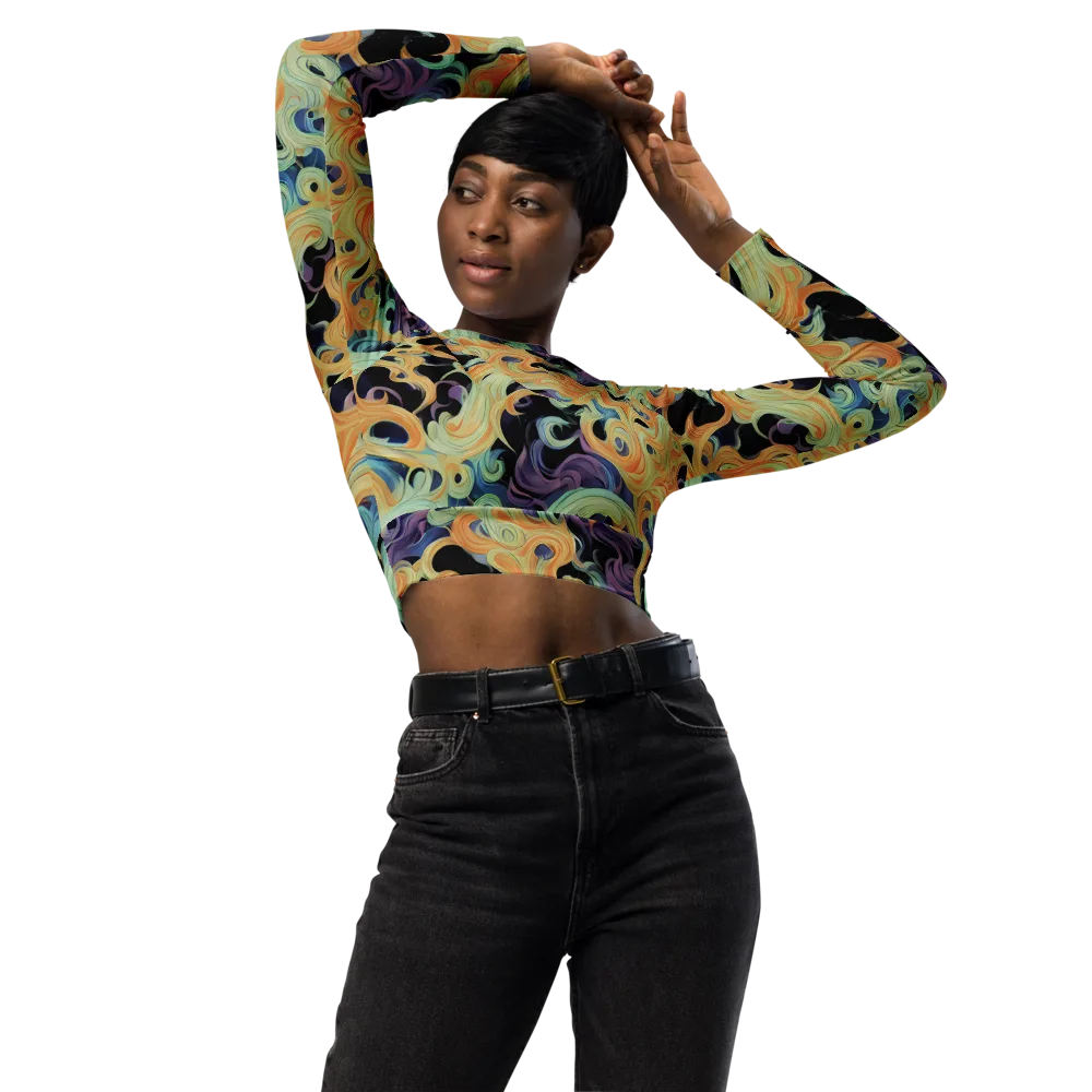 Velvet Vortex on Long Sleeve Crop Top — Front