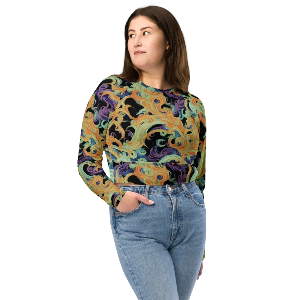 Velvet Vortex on Long Sleeve Crop Top — Front