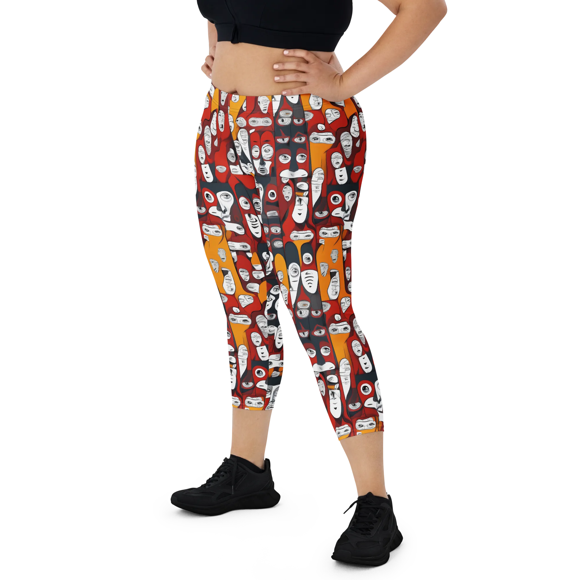 Crimson Visions on Capri Leggings — Front