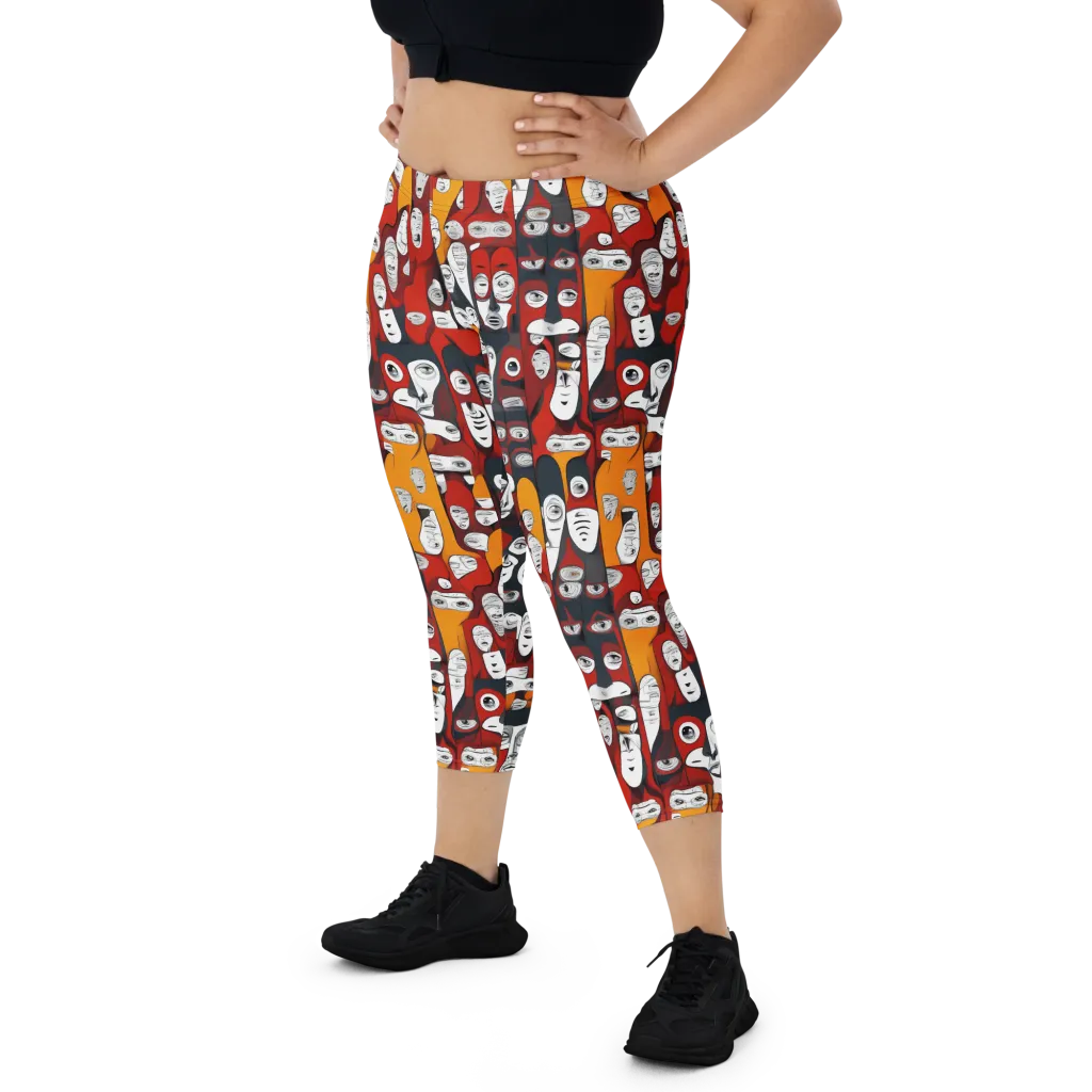 Crimson Visions on Capri Leggings — Front