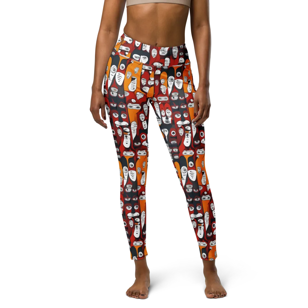 Crimson Visions on Yoga Leggings — Front