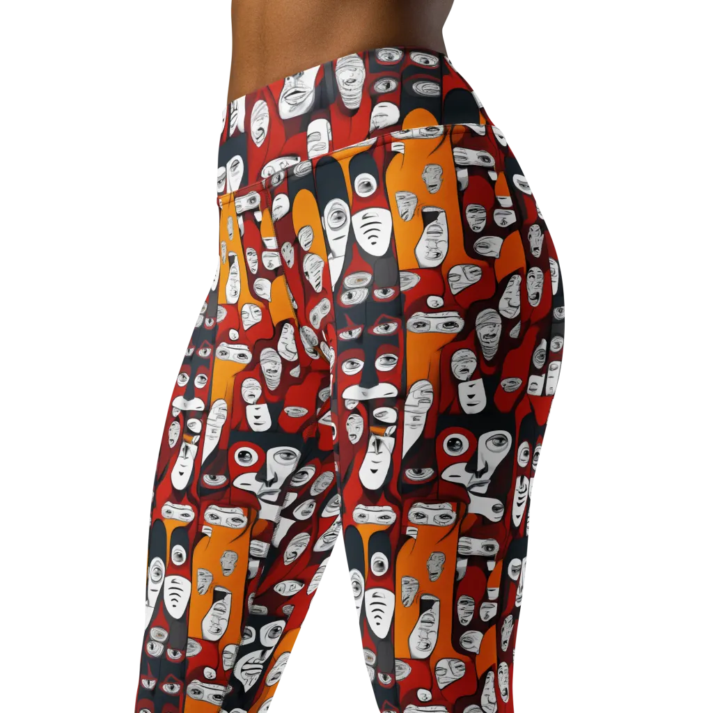 Crimson Visions on Yoga Leggings — Left Front