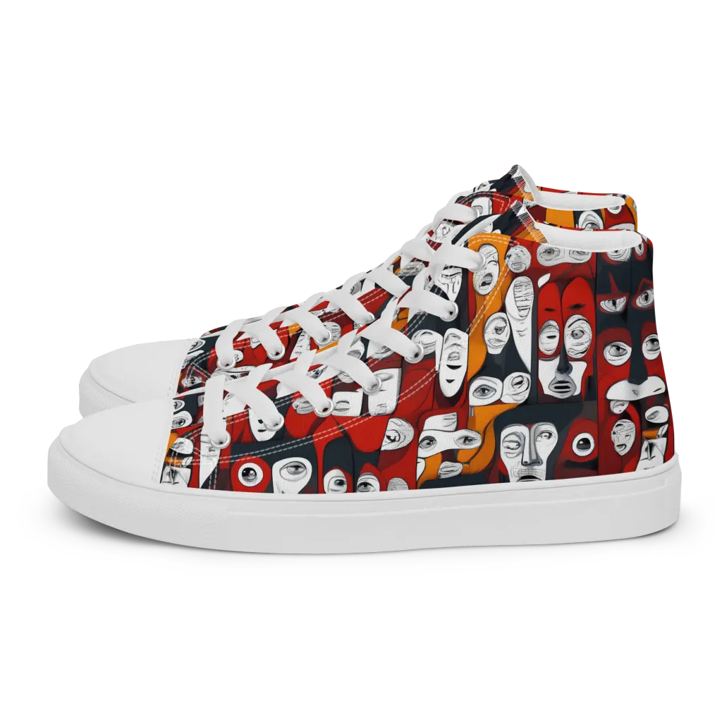 Crimson Visions on Men's High Top Canvas Shoes — Left