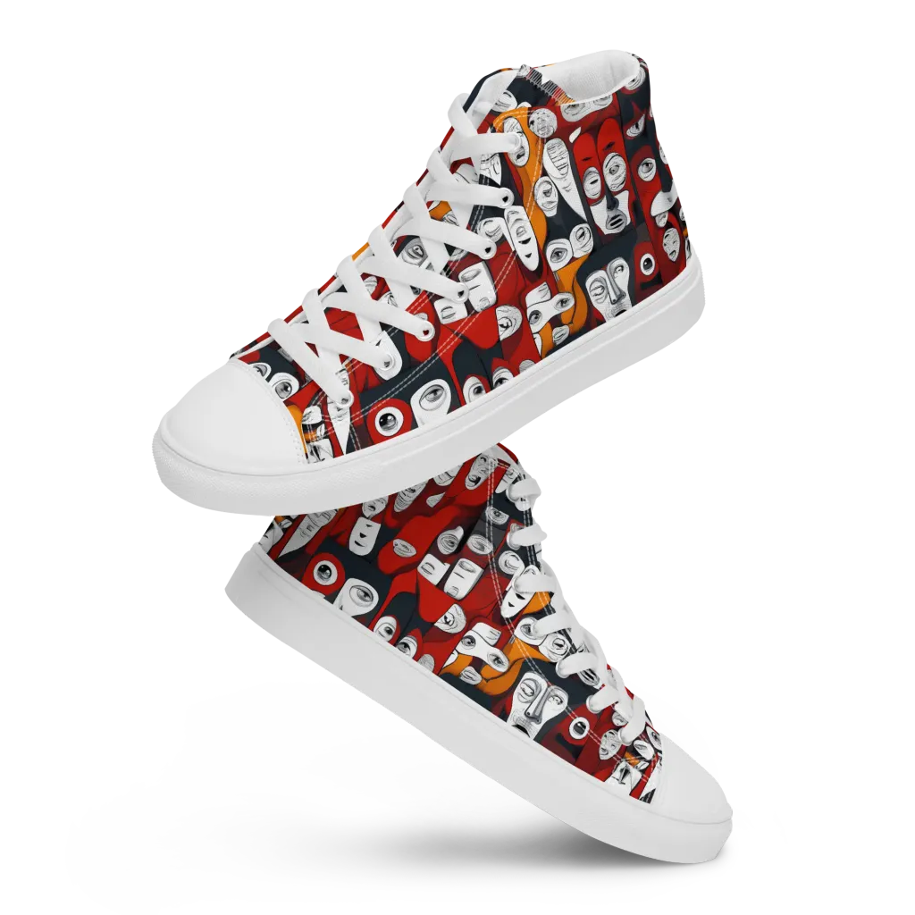 Crimson Visions on Men's High Top Canvas Shoes — Front
