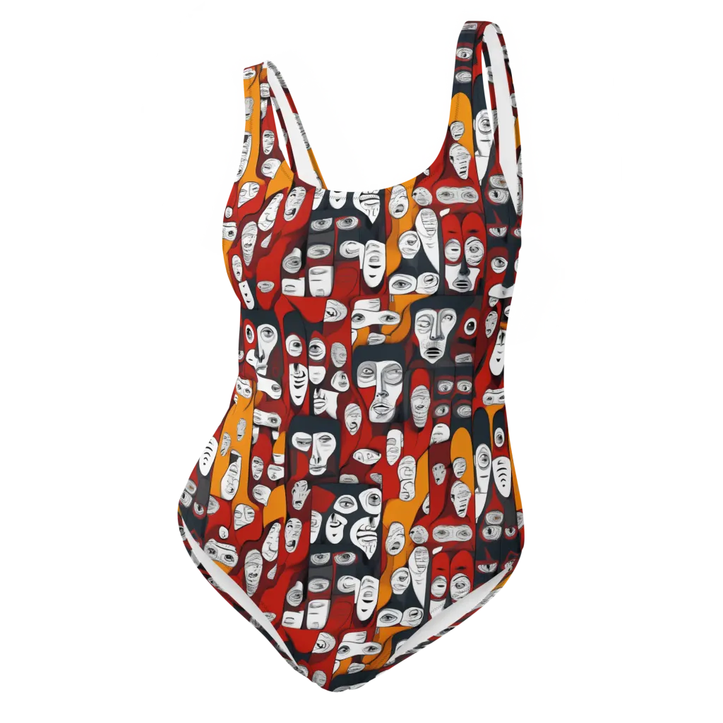 Crimson Visions on One-Piece Swimsuit — Front