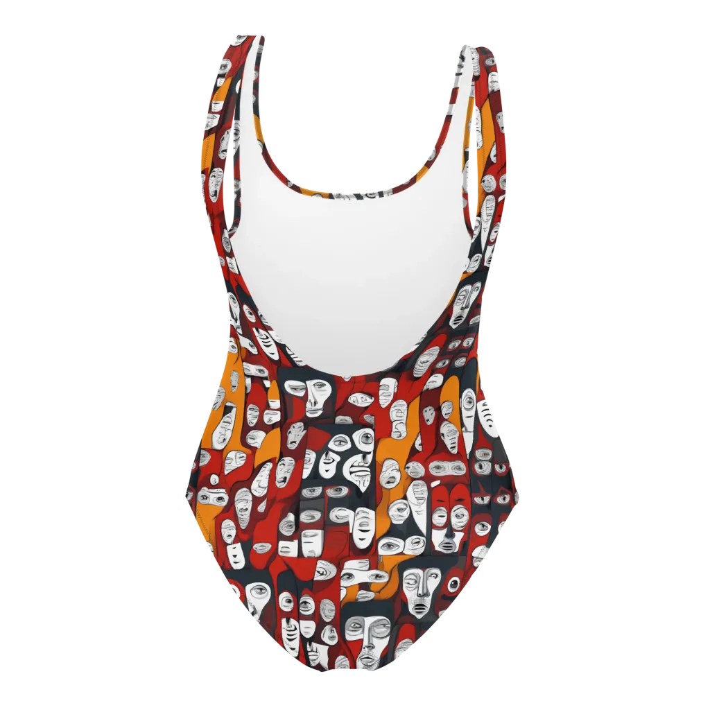 Crimson Visions on One-Piece Swimsuit — Back