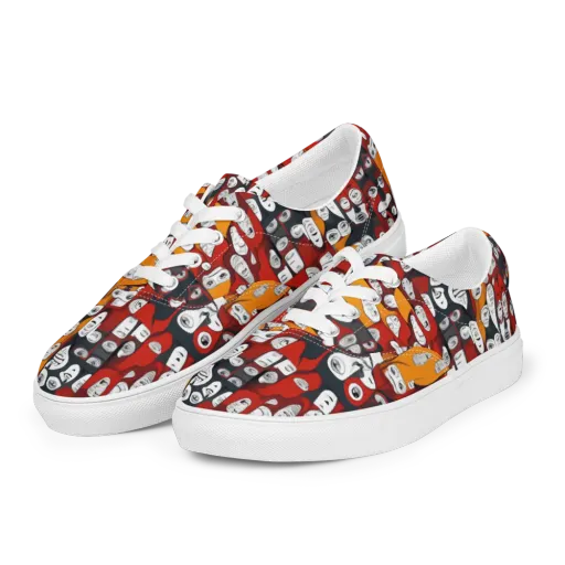 Crimson Visions on a Men's Lace-Up Canvas Shoes