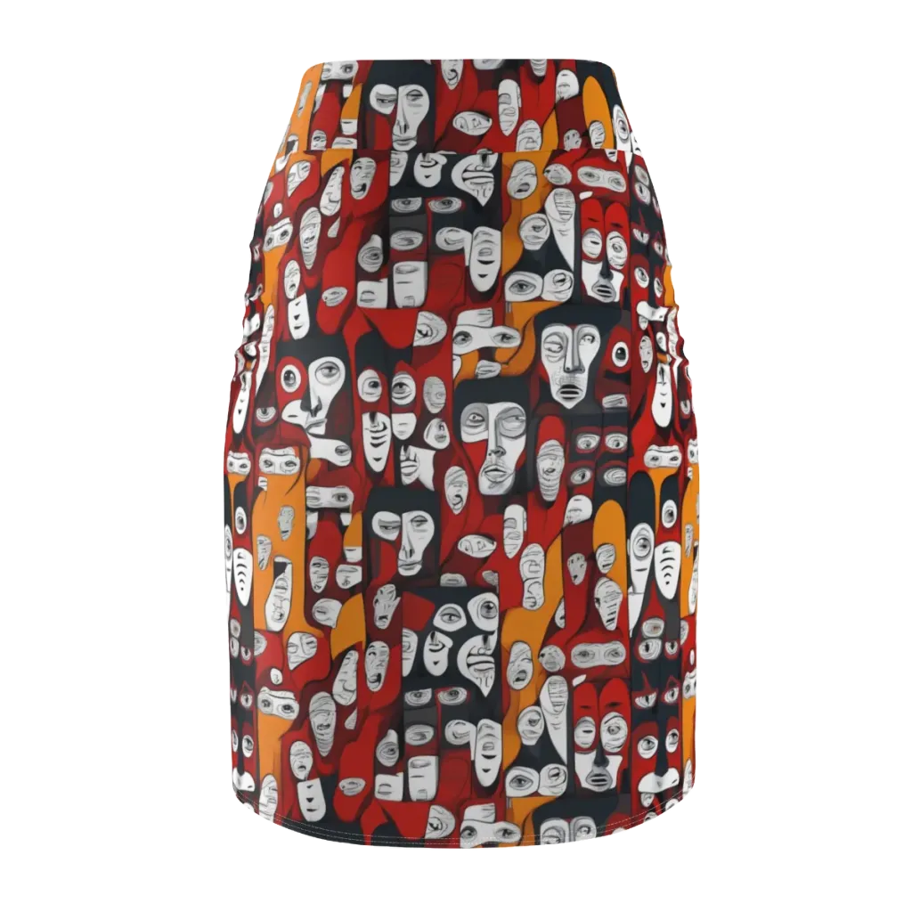 Crimson Visions on Pencil Skirt — Back