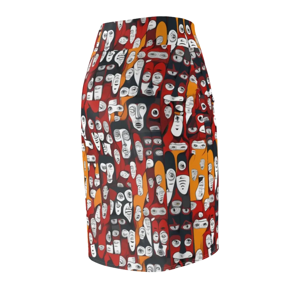 Crimson Visions on Pencil Skirt — Back Side