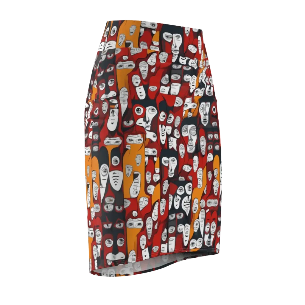 Crimson Visions on Pencil Skirt — Front Side