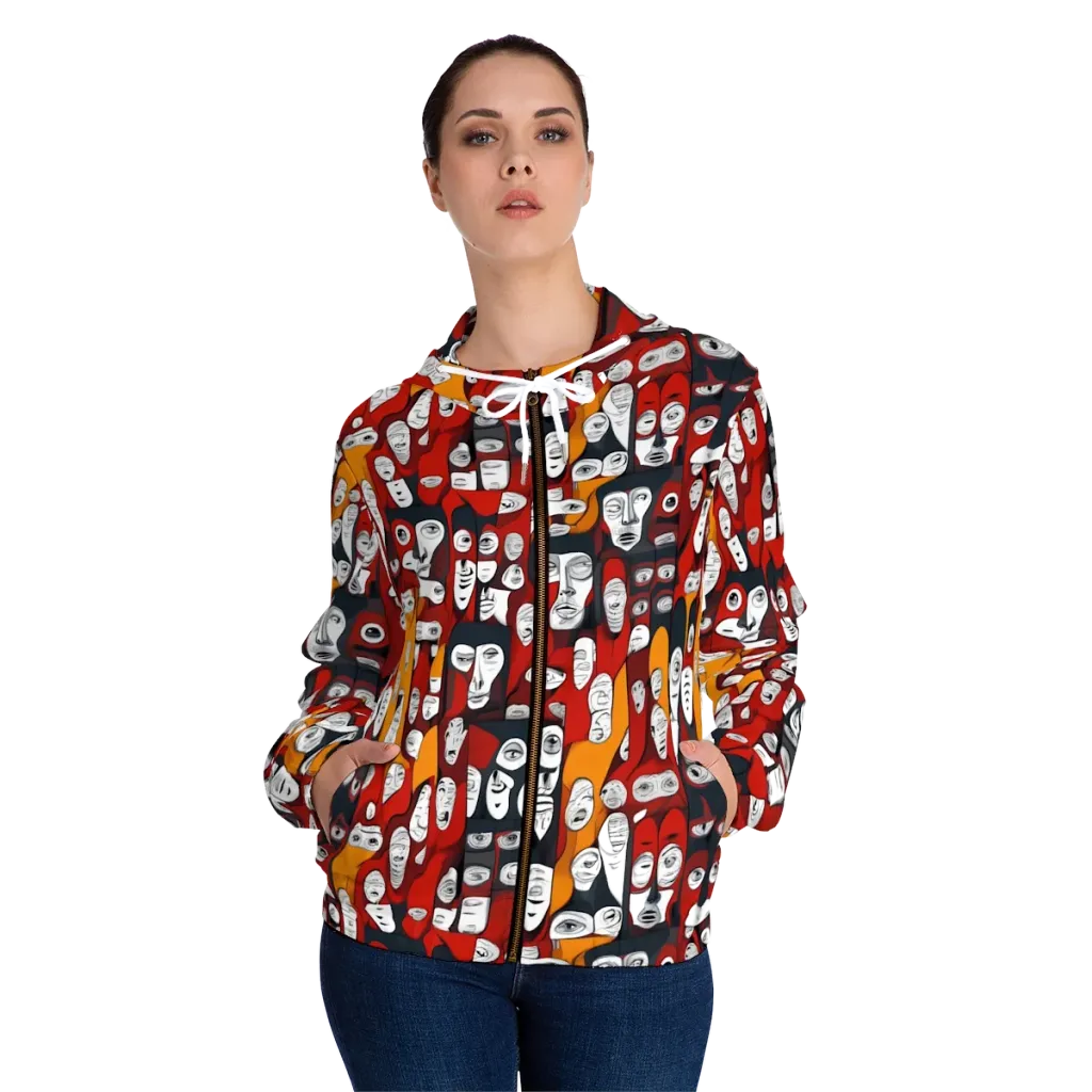 Crimson Visions on Women's Full-Zip Hoodie — Front On Person