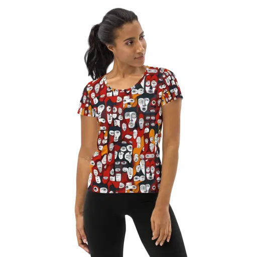 Crimson Visions on a Women's Athletic T-Shirt