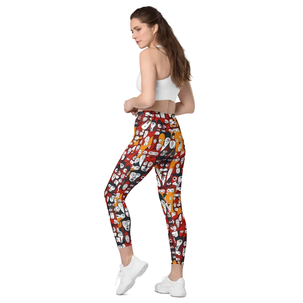 Crimson Visions on Leggings with Pockets — Left Back