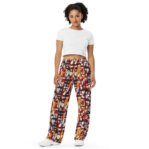 Crimson Visions on a Wide-Leg Pants