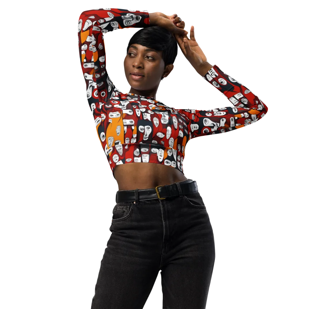 Crimson Visions on Long Sleeve Crop Top — Front