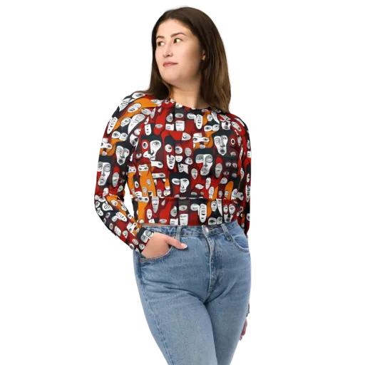 Crimson Visions on a Long Sleeve Crop Top
