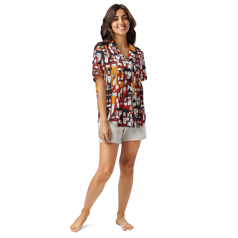 Crimson Visions on Women's Short Sleeve Pajama Top — Front