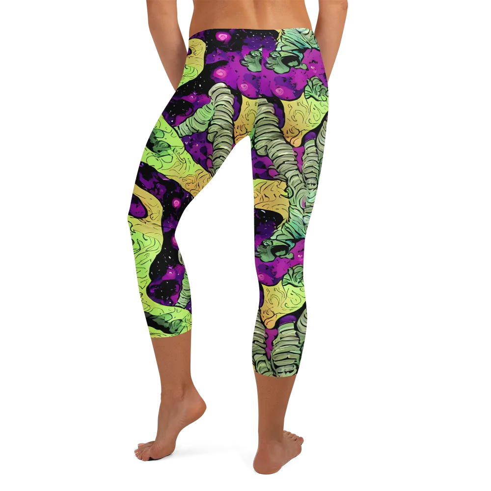 Midnight Tropica on Capri Leggings — Back
