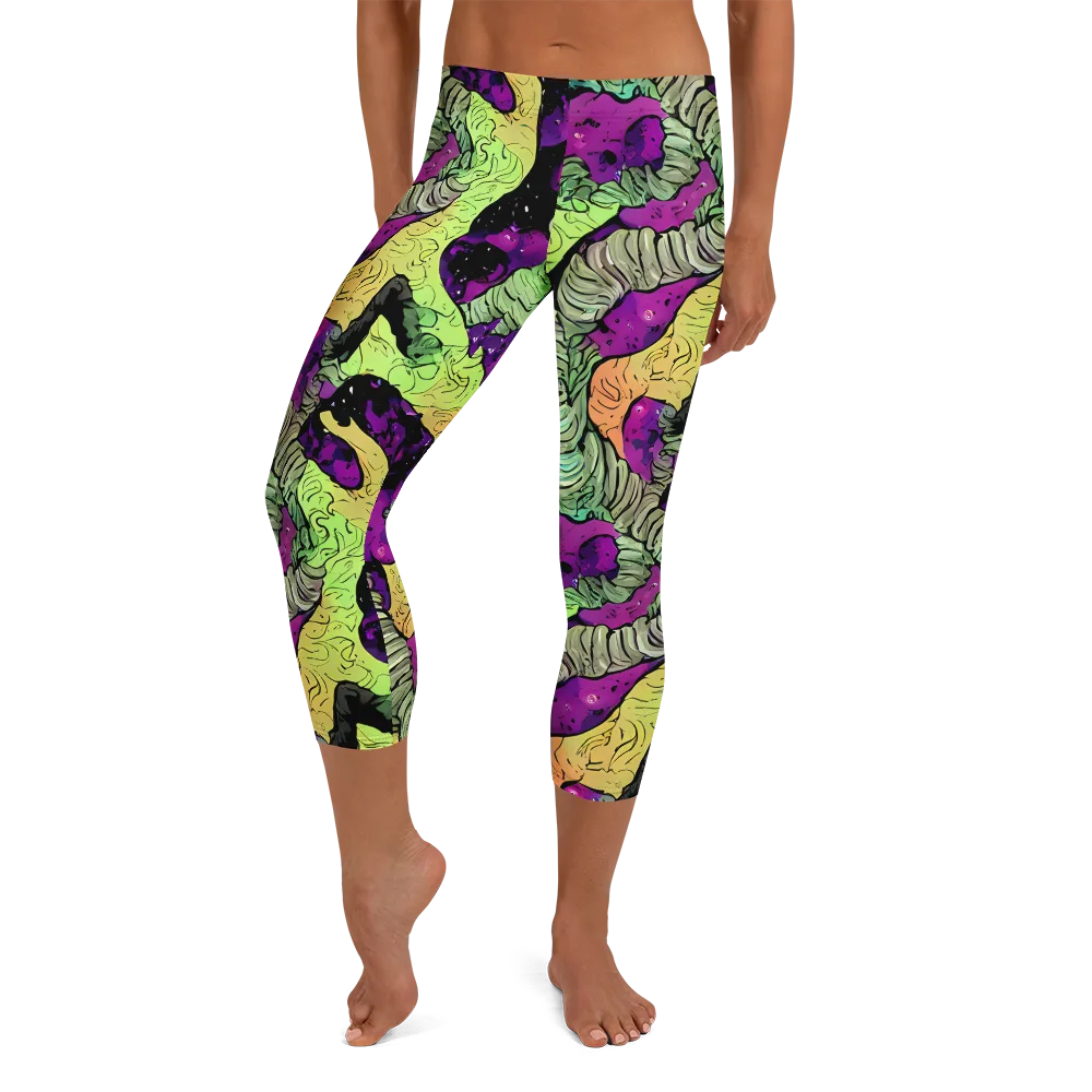 Midnight Tropica on Capri Leggings — Front