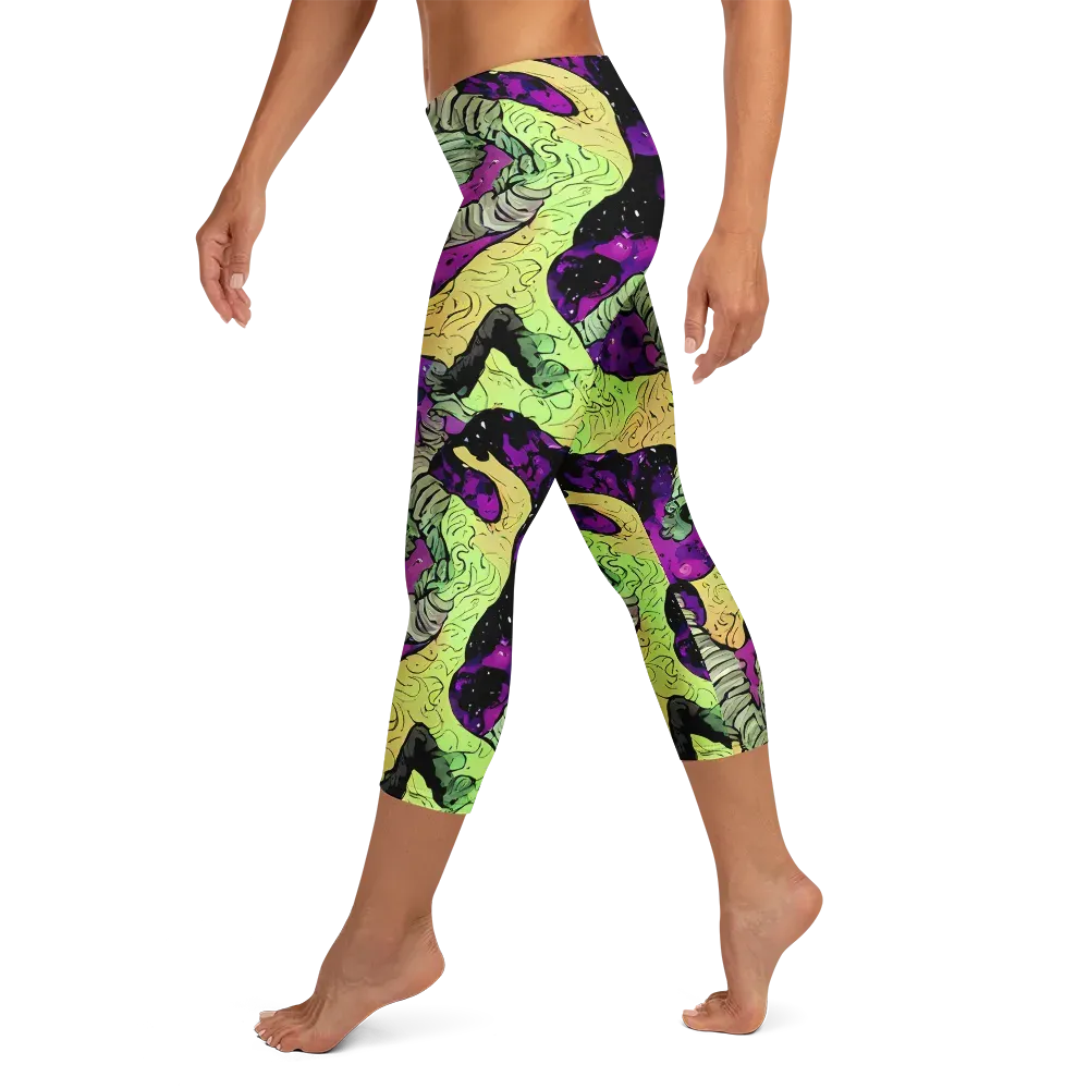 Midnight Tropica on Capri Leggings — Left