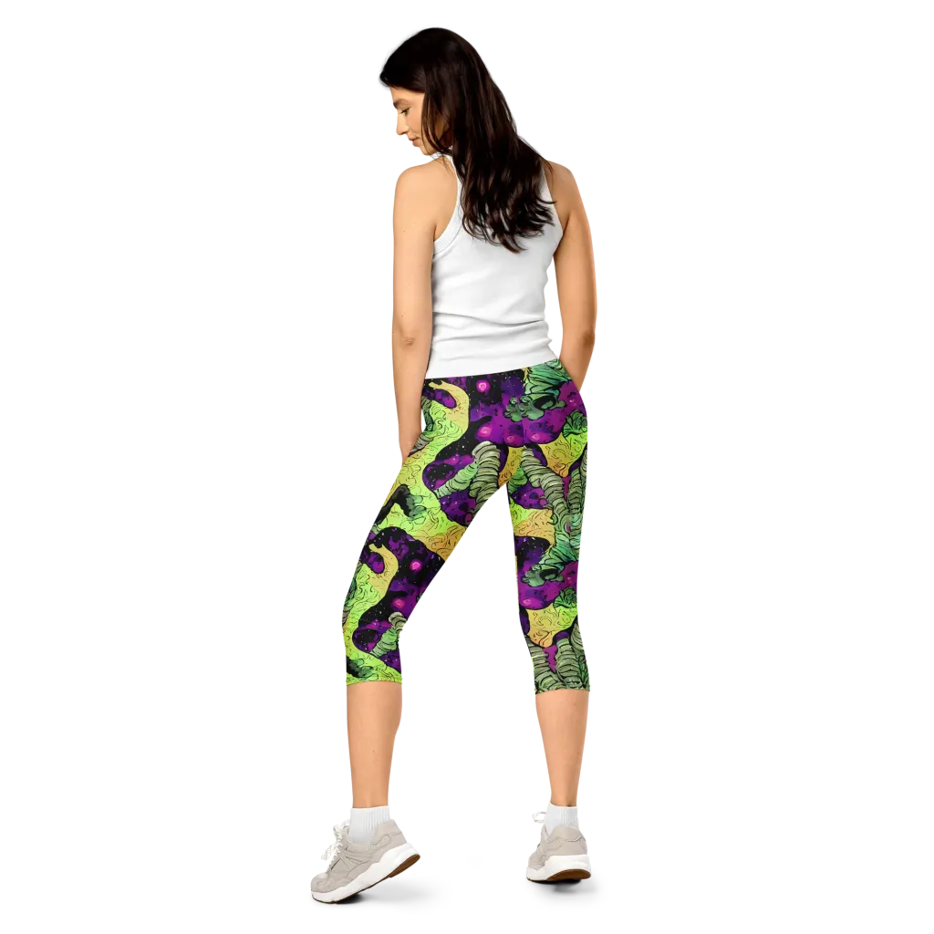 Midnight Tropica on Capri Leggings — Back