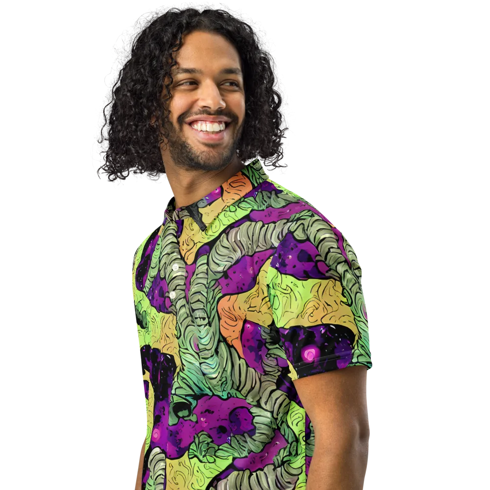 Midnight Tropica on Men's Slim Fit Polo Shirt — Left Front