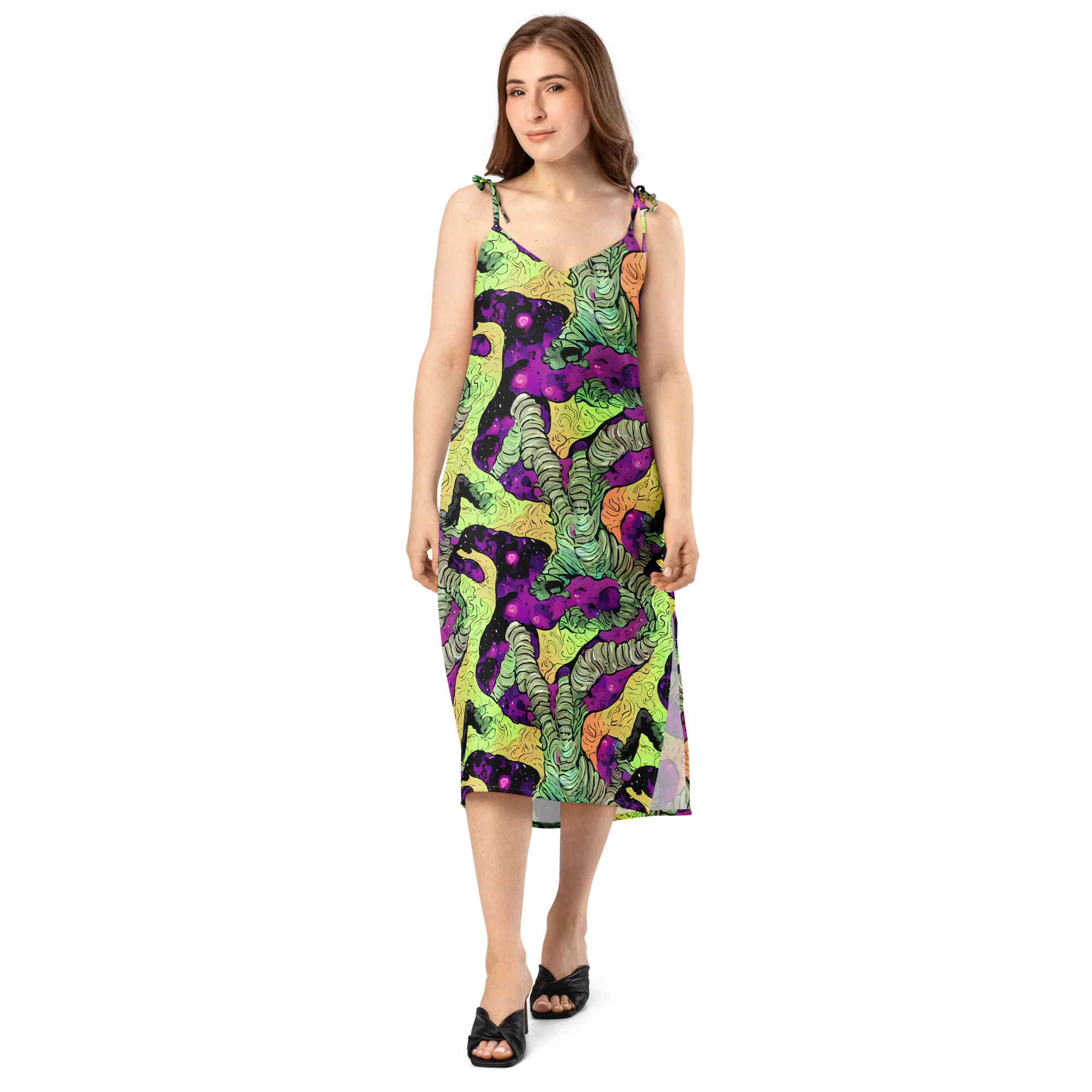 Midnight Tropica on Slip Dress — Front