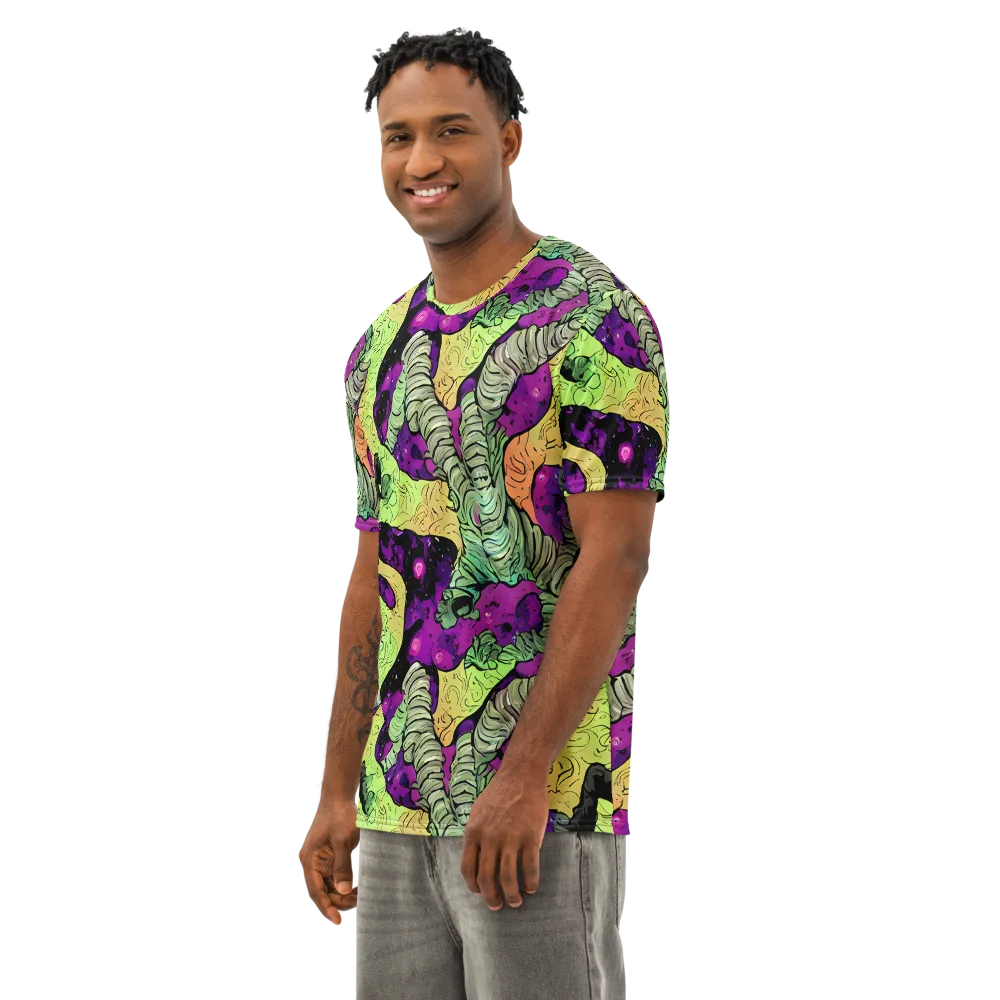 Midnight Tropica on Men's Cotton Crew Neck T-Shirt — Left Front