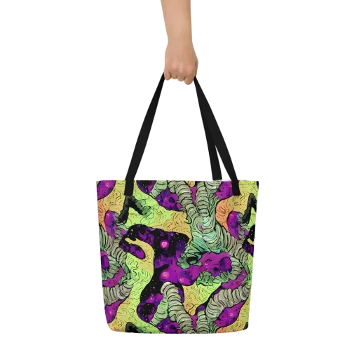 Midnight Tropica on a Large Tote Bag W/ Pocket
