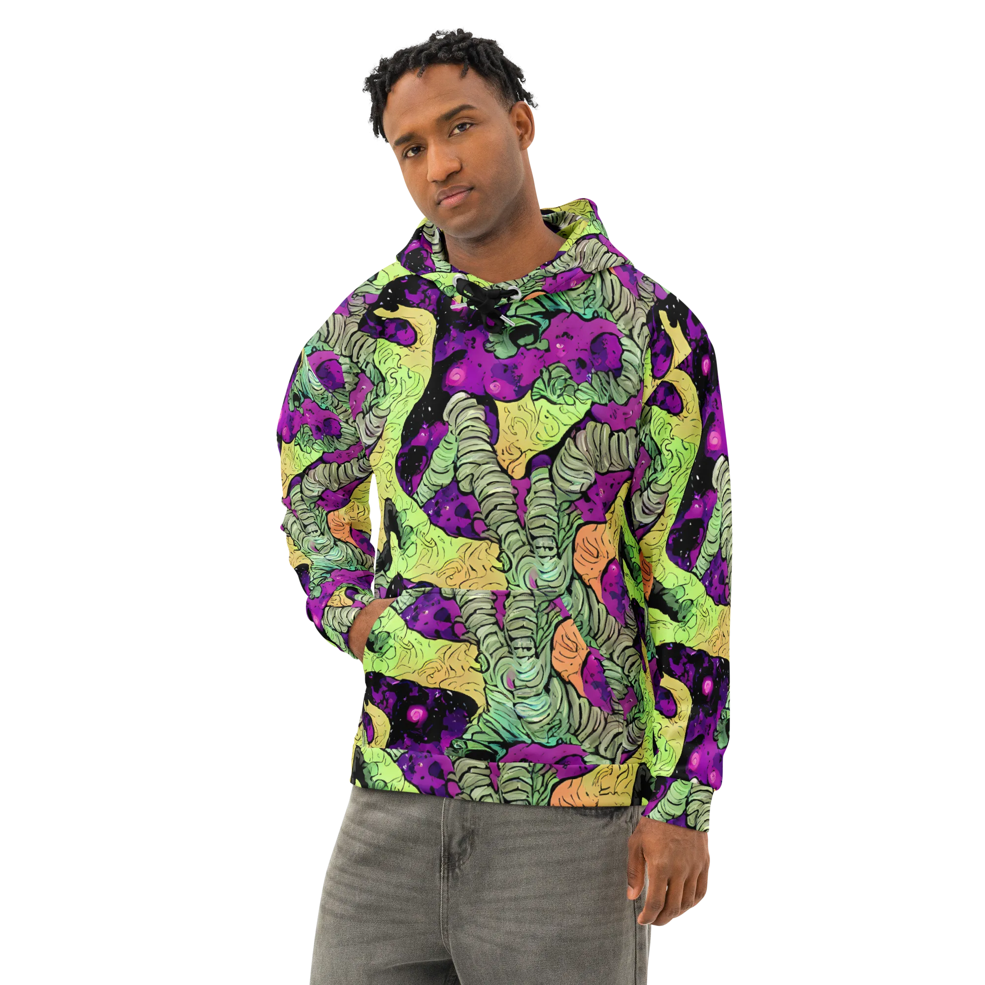 Midnight Tropica on Cotton Hoodie — Left Front
