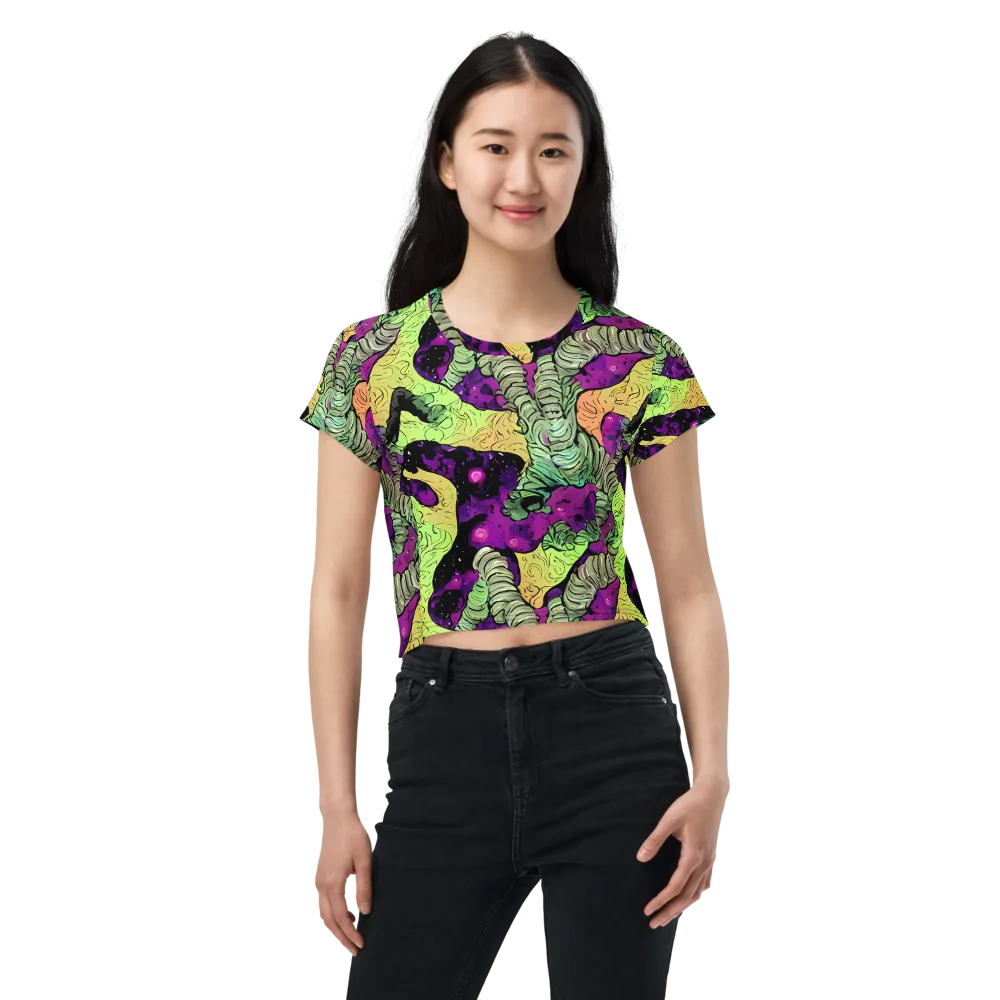 Midnight Tropica on Crop Tee — Front