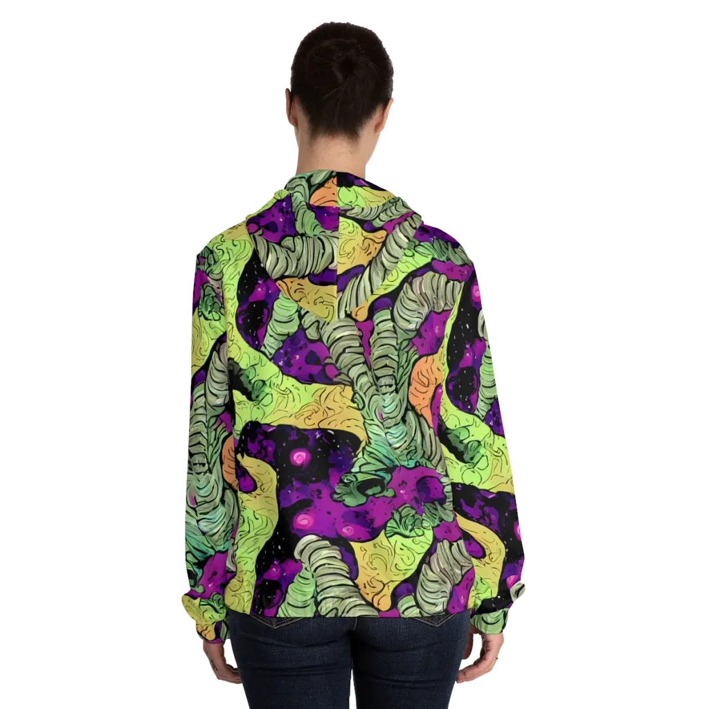 Midnight Tropica on Women's Full-Zip Hoodie — Back On Person